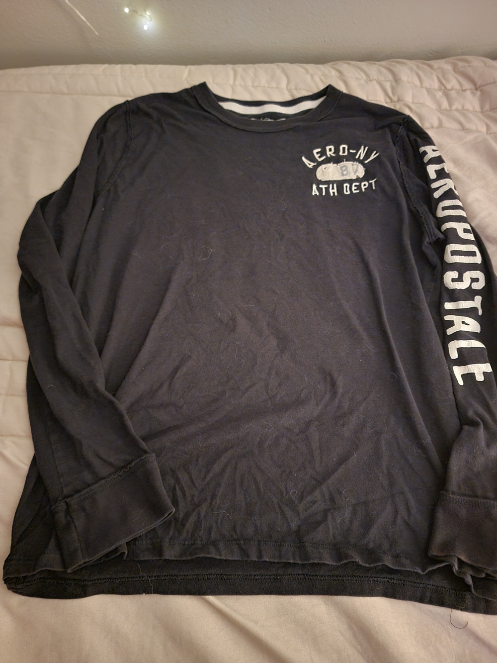 Aeropostale Men's Long Sleeve Crewneck Tee - Black with White Logo